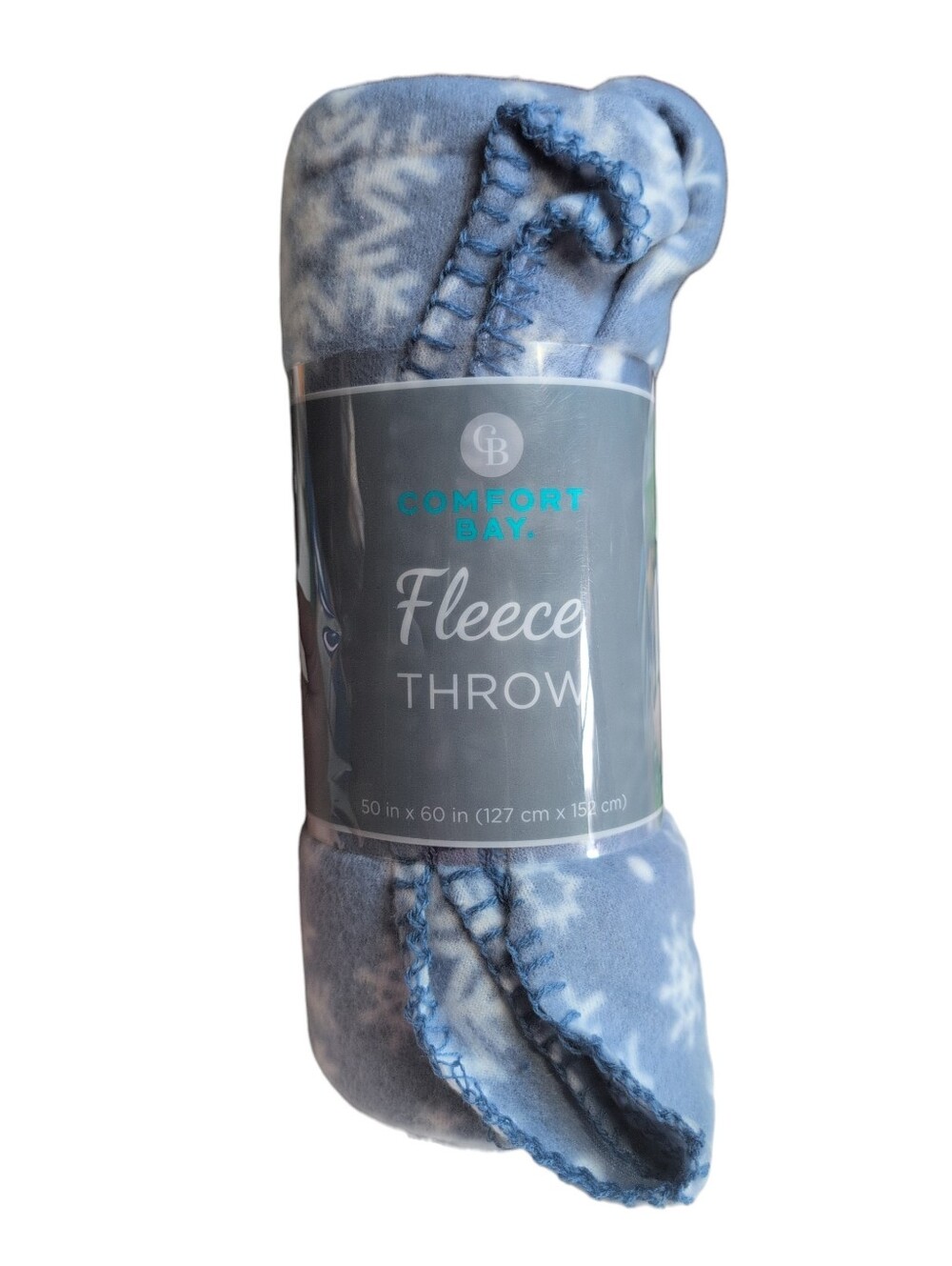 NWT COMFORT BAY Blue And White Snowflake Print Fleece Throw Blanket